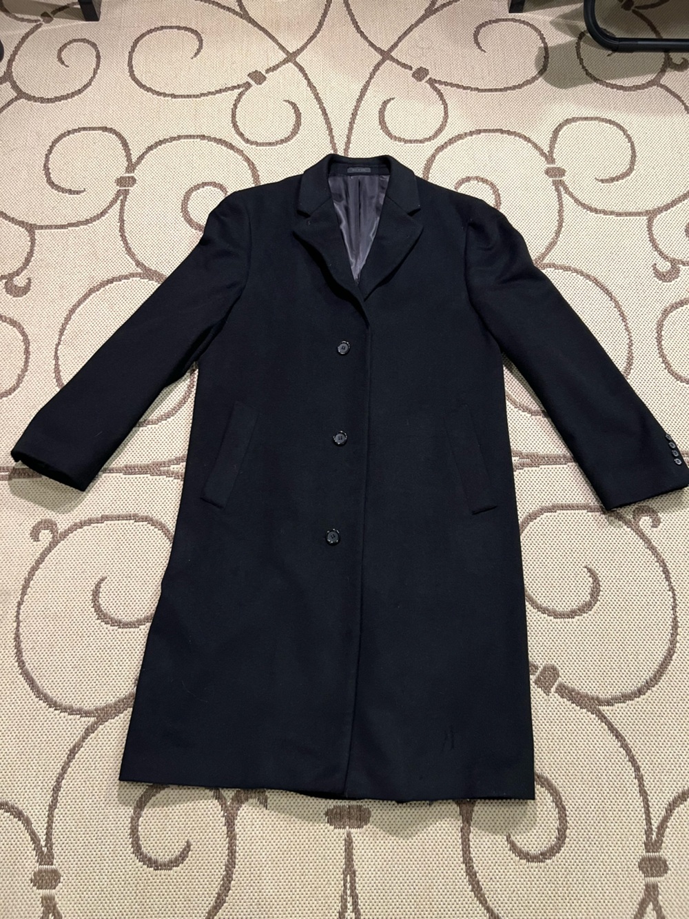 Andrew Fezza Black Wool Single-Breasted Pea Coat 42L 80% Wool